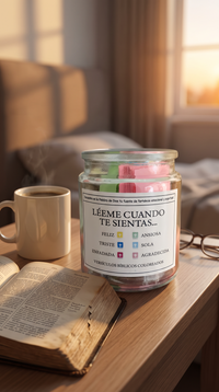 Frasco Biblico en mesa de noche junto a una Biblia abierta